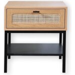 Calicosy - table de chevet 1 tiroir rotin avec tagre h50 cm - jaya - bois clair