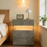 Table de chevet bellemave 3 tiroirs avec led - table dappoint avec panneau en acrylique - chambre � coucher ...