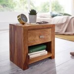 Table de chevet en bois massif 40x40x30 cm avec tiroir - finebuy - design naturel - rangement oriental ...
