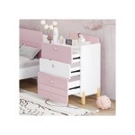 Table de chevet enfant rose et blanc 3 tiroirs rangement s�curis� pour chambre de fille multicolore chevet ...