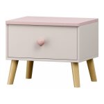 Table de chevet - helloshop26 - mod�le enfant - blanc et rose - 1 tiroir c?ur - bois mdf et pin
