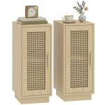 Table de chevet - homcom - lot de 2 �tag�re r�glable style boh�me - bois r�sine tress�e - 25 x 30 x 60 ...