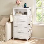 Table de chevet avec led et 4 tiroirs armoire de rangement avec poches lat�rales et crochets table dappoint ...