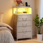 Table de chevet avec led et usb - table dappoint �troite avec 4 tiroirs - table de chevet pour petits ...