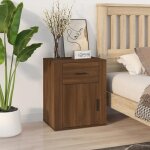 Table de chevet - maison exclusive - ch�ne marron - bois ding�nierie - 1 tiroir 1 porte
