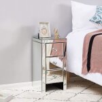 Table de chevet miroir en verre meuble de rangement 3 tiroirs sur salon chambre bureau 30 x 30 x 60 cm ...