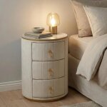 Table de chevet ronde - bellemave - avec 3 tiroirs - en velours - dessus � effet marbre - table de nuit ...