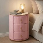 Table de chevet ronde - bellemave - avec 3 tiroirs - en velours - dessus � effet marbre - table de nuit ...