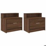 Tables de chevet avec tiroir - 2 pi�ces - ch�ne marron - 51x31x47 cm - tiroir et compartiment ouvert ...