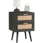 Table de chevet waman petite commode de nuit avec 2 tiroirs en bois de paulownia lasuré noir et lin naturel ... Table de chevet waman petite commode de nuit avec 2 tiroirs en bois de paulownia lasuré noir et lin naturel ...