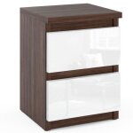 Table de chevet - wenge - blanc brillant - 2 tiroirs - 30 cm - meuble de nuit - style classique