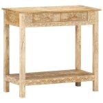 Table console - ethnique - bois de manguier massif - 80x35x74 cm - 2 tiroirs - finition naturelle