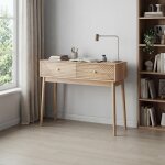 Table console bureau style mid - century avec 2 tiroirs incurv�s chic table dentr�e vintage mdf et pin ...