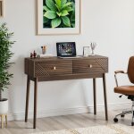 Table console bureau style mid - century avec 2 tiroirs incurv�s chic table dentr�e vintage mdf et pin ...