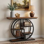 Table console table dentr�e de 105�30�80 cm base ronde noirecouloir et salon brun fonc�