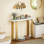 Table console table dentr�e avec plateau imitation marbre structure en acier 100 x 30 x 785 cm blanc ...