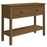 Table console - dilwe - marron miel - bois massif de pin - 100x35x75 cm - 2 tiroirs