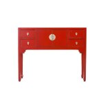 Table de console - fine asianliving - chinoise - rouge - 100 x 26 x 80 cm - 2 portes