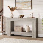 Table console longue 120cm bois massif 2 niveaux meuble d?entr�e rustique pour salon ou canap� montage ...
