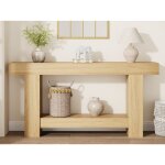 Table console longue 160cm bois massif 2 niveaux meuble d?entr�e rustique pour salon ou canap� montage ...
