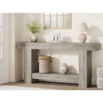 Table console longue 160cm bois massif 2 niveaux meuble d?entr�e rustique pour salon ou canap� montage ...
