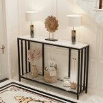 Table console en marbre blanc - meuble dentr�e pour couloir et salon 120x30x78cm