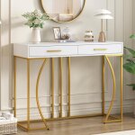 Table console console meuble avec 2 tiroirs cadre en m�tal 110x32x85 cm tables dappoint �troites blanc ...