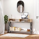 Table console table meuble entr�e industriel multi - rangements pour salon 120 x 235 x 75 cm bois ch�ne ...