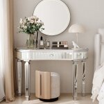 Table de console miroir de demi - lune de 120 cm table de canap� de luxe avec tiroir � bouton en verre ...