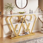 Table console style industriel � 3 niveaux avec cadre en m�tal en forme de diamant 120 cm tables dappoint ...