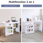 Table de couture pliable avec roues universelles (2 verrouillables) et 4 etag�res de rangement 117 x ...
