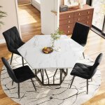 Table de cuisine avec chaise ? table hexagonale marbre moderne + 4 chaises velours noir design �l�gant ...