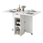 Table de cuisine pliable 4 - 6 personnes - lifezeal - tiroir et 2 etag�res - 2 roues - table � manger ...