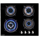 Beldeko - plaque de cuisson gaz - 4 foyers - double couronne - 7800w - encastrable - verre noir