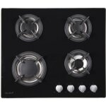 Beldeko - plaque de cuisson gaz 4 feux verre noir - 7500w - grille fonte