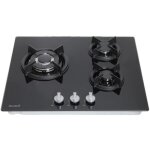 Beldeko - plaque de cuisson gaz verre noir 3 foyers - gaz ville et bouteille - grilles en fonte