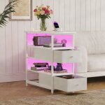 Table dappoint canap� - kilisky - 2 prises et usb / type - c - table basse avec led - 2 tiroirs de rangement ...