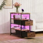 Table dappoint canap� - kilisky - 2 prises et usb / type - c - table basse avec led - 2 tiroirs de rangement ...