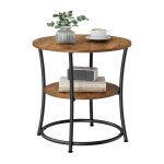 Table dappoint relaxdays 2 plateaux hxp: 55x55 cm aspect bois & m�tal table basse ronde brun fonc� / ...