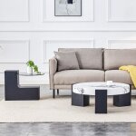 Table dappoint - ronde moderne - deux niveaux - verre transparent gris - imitation marbre blanc