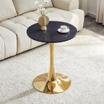 Table dappoint ronde petite table � manger en mdf aspect marbre noir construction de support en or 60�60�72cm ...