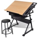 Table à dessin inclinable avec 2 tiroirs et tabouret - vidaxl Table à dessin inclinable avec 2 tiroirs et tabouret - vidaxl