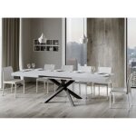 Table extensible 6 � 12 personnes blanche et pieds entrelac�s anthracite l 160 � 264 cm artemis