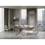 Table extensible 6  12 personnes bois fonc et pieds entrelacs 4 couleurs l 160  264 cm artemis