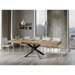 Table extensible 6 � 12 personnes ch�ne clair et pieds entrelac�s anthracite l 160 � 264 cm artemis