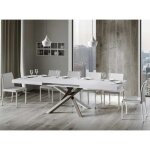 Table extensible 8  12 personnes blanche et pieds entrelacs 4 couleurs l 180  284 cm artemis