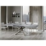 Table extensible 8 � 12 personnes gris cendr� et pieds entrelac�s 4 couleurs l 180 � 284 cm artemis