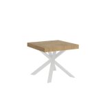Table extensible - clerk - plateau ch�ne nature - pieds blancs - carr� - 8 places