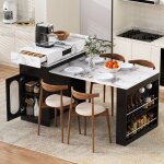 Table extensible avec plateau rabattable et prises int�gr�es noir maisentiel