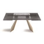 Table extensible - waters - 240 cm - mtal beige - plateau en verre fum - 8 places